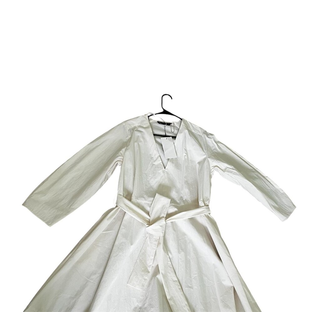 ZARA ZW Collection Belted Midi Dress Ecru Size L – V‑Neck Summer NWT - Picture 4 of 8